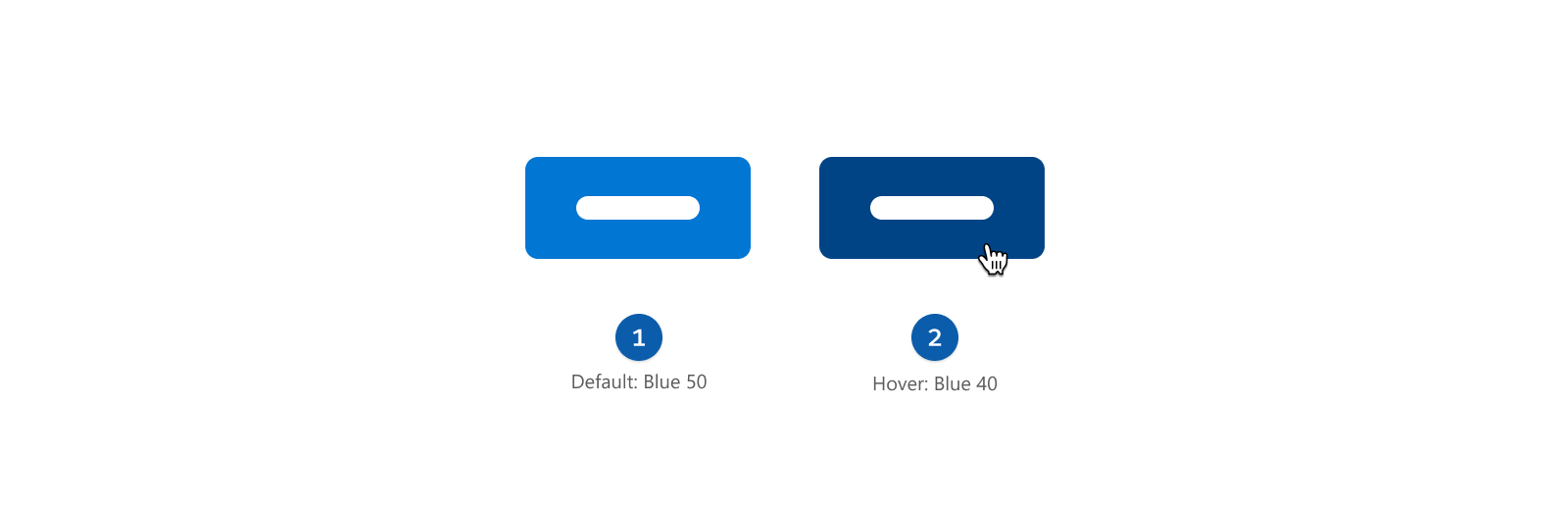 A graphic that illustrates how hover states need to be 10 points darker or lighter, based on the background darkness or lightness.