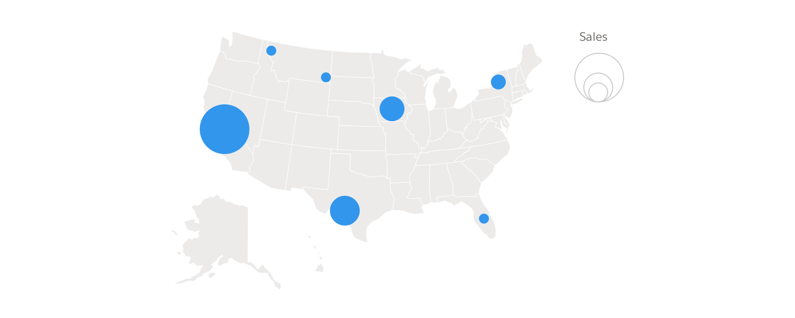 A bubble map that shows open opportunities by state