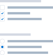 Two wireframes, one showing an example of checkbox selection, the other showing radio button selection.