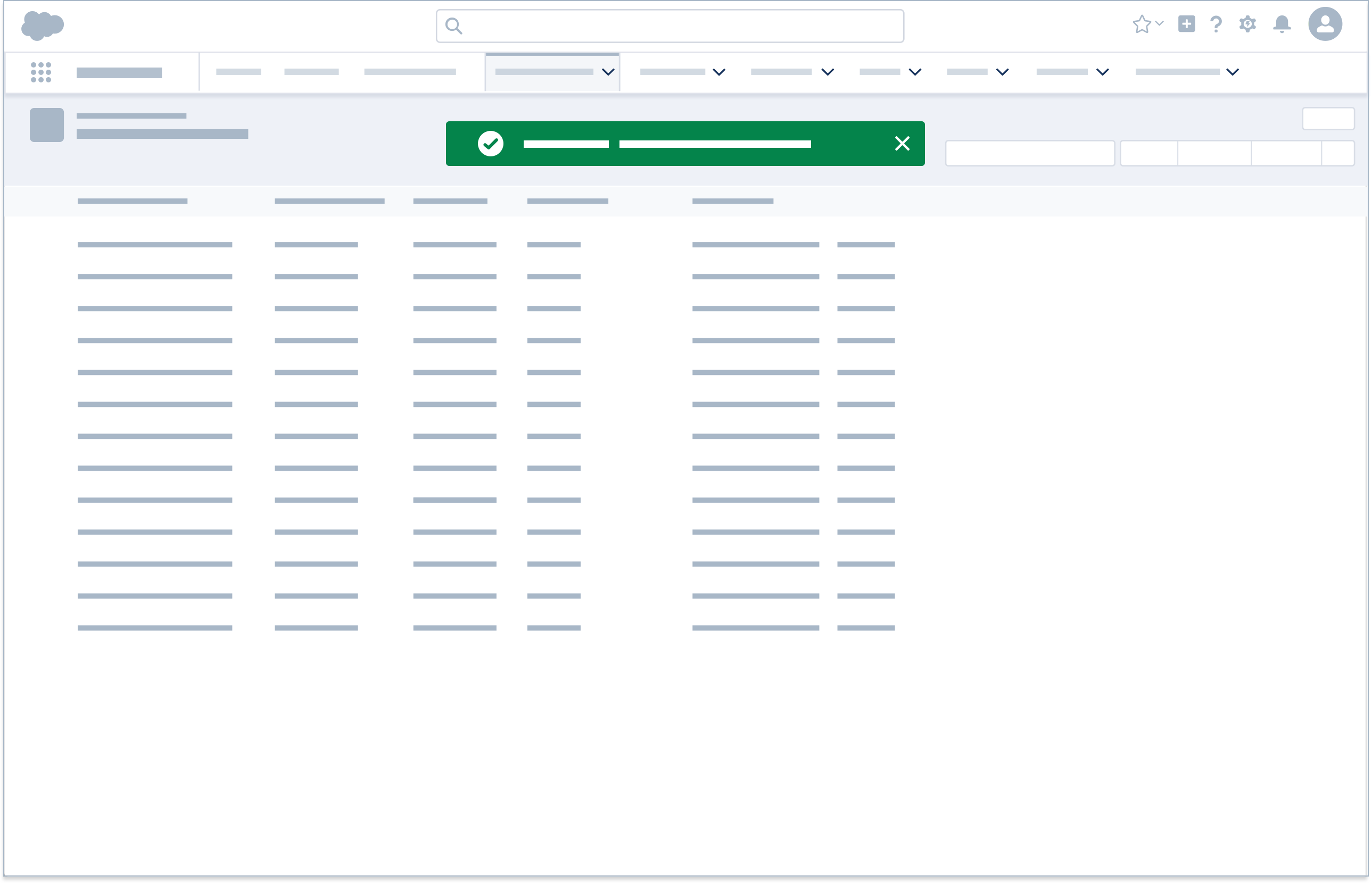 A wireframe showing an example of interface feedback, a green success toast.