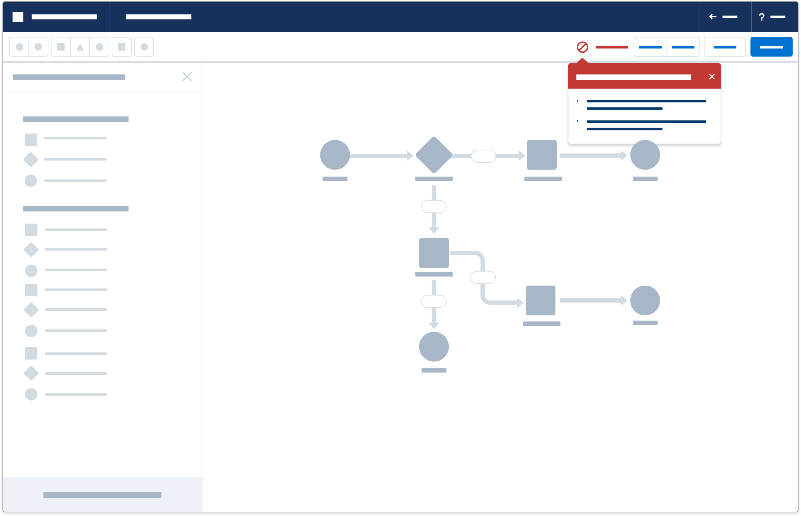 A wireframe showing an example of interface feedback, a red error popover.